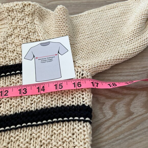 🪷CHIC by Jacob Knit Sweater Cream Black Long Sleeve Round Neck XS Fishermans - Picture 7 of 8
